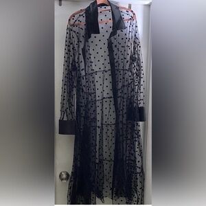 Womens black sheer mesh polka dot duster